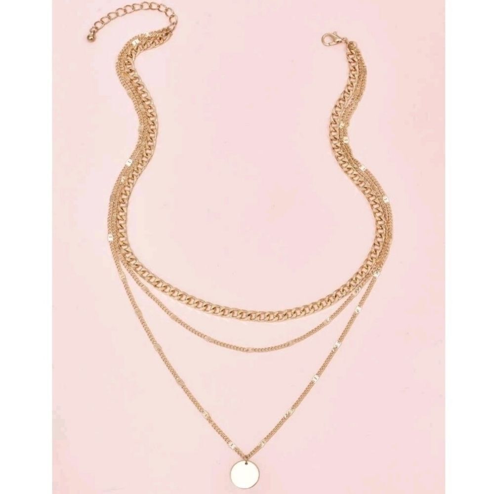 💖 2/$30 Boho disc dainty layered gold tone chain link chunky charm necklace - Picture 3 of 13